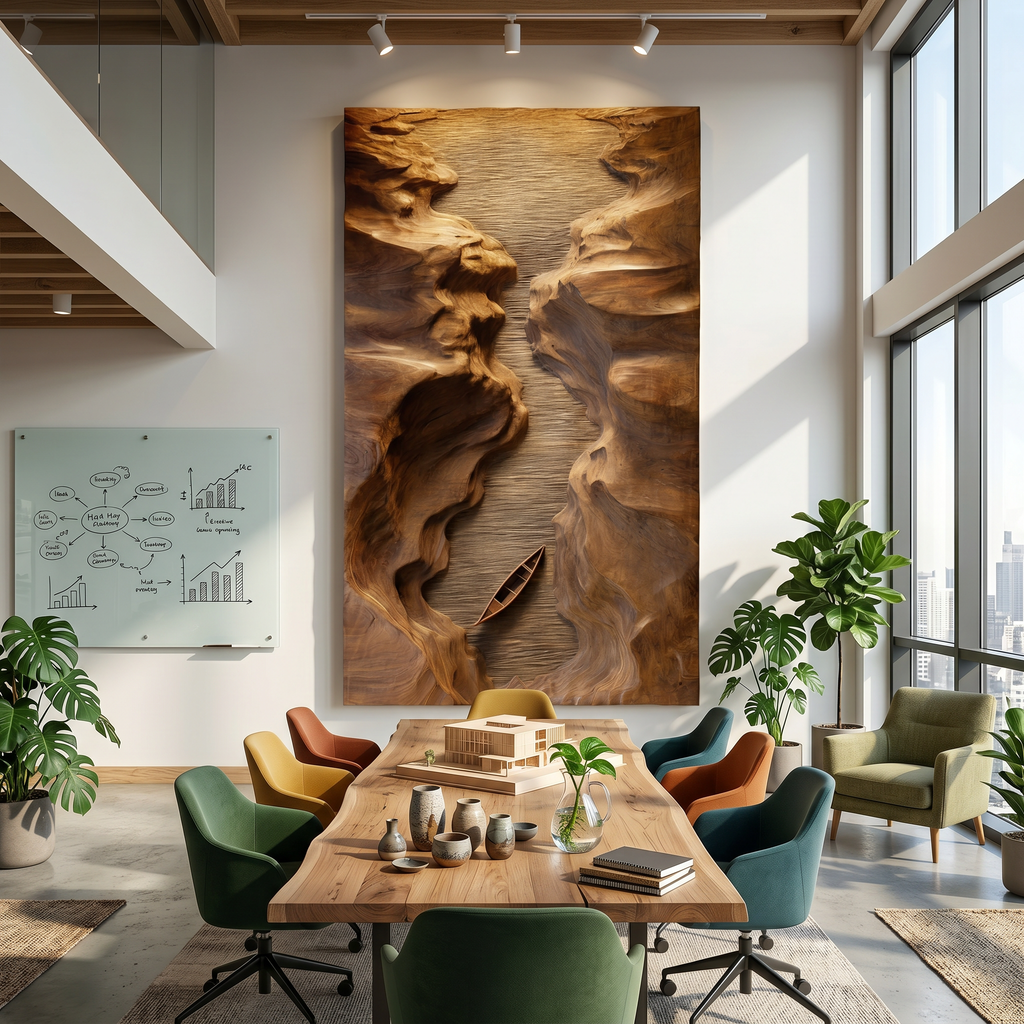 Abstract Canyon Wood Wall Sculpture For Modern Office Interior Decor