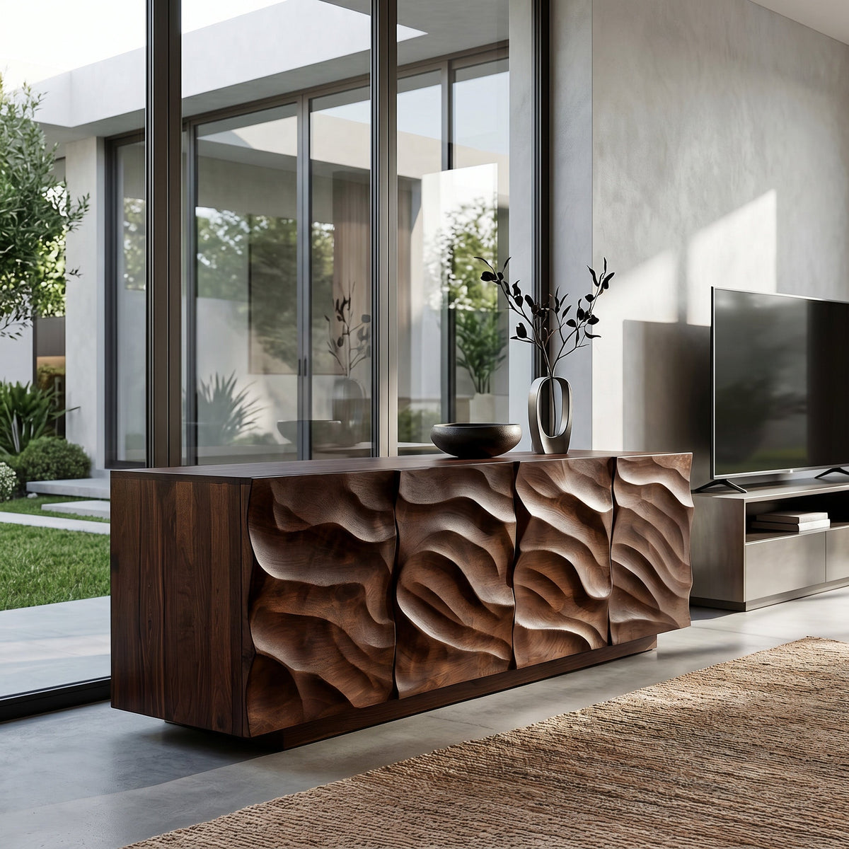 Artistic Carved Wooden Cabinet For Luxury Living Room