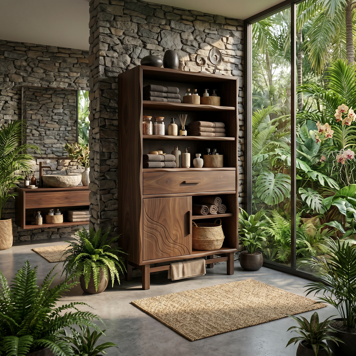 Coastal Open Shelf Storage Cabinet Beach Retreat
