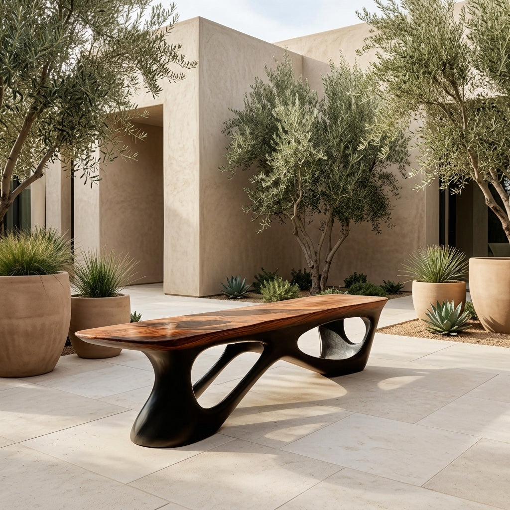 Contemporary Natural Wood Bench For Luxury Window Corner
