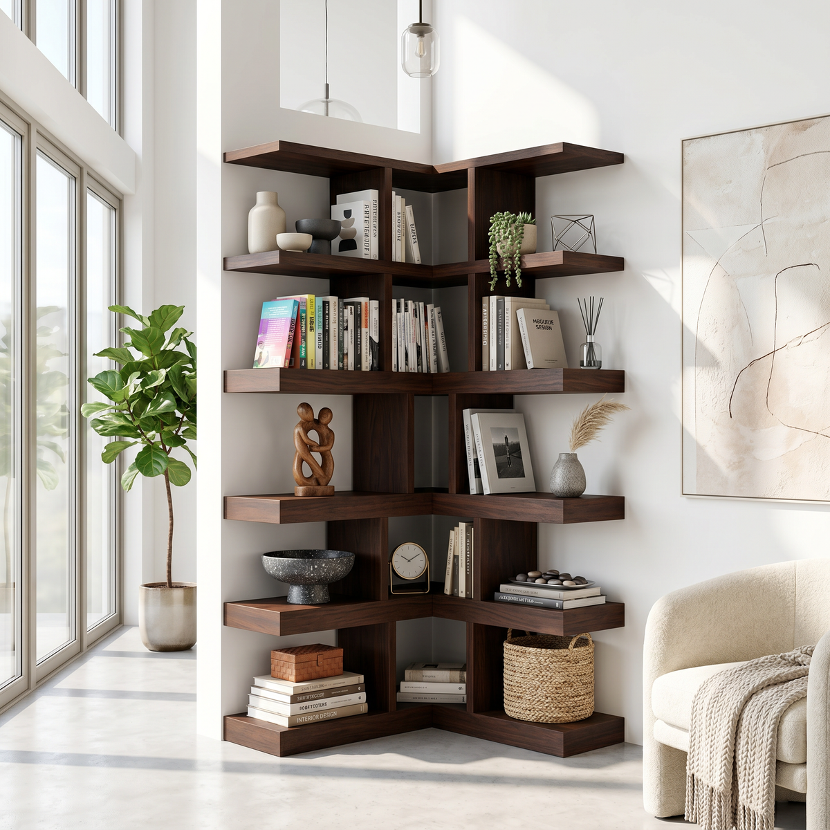 Contemporary Corner Bookcase For Modern Living Room