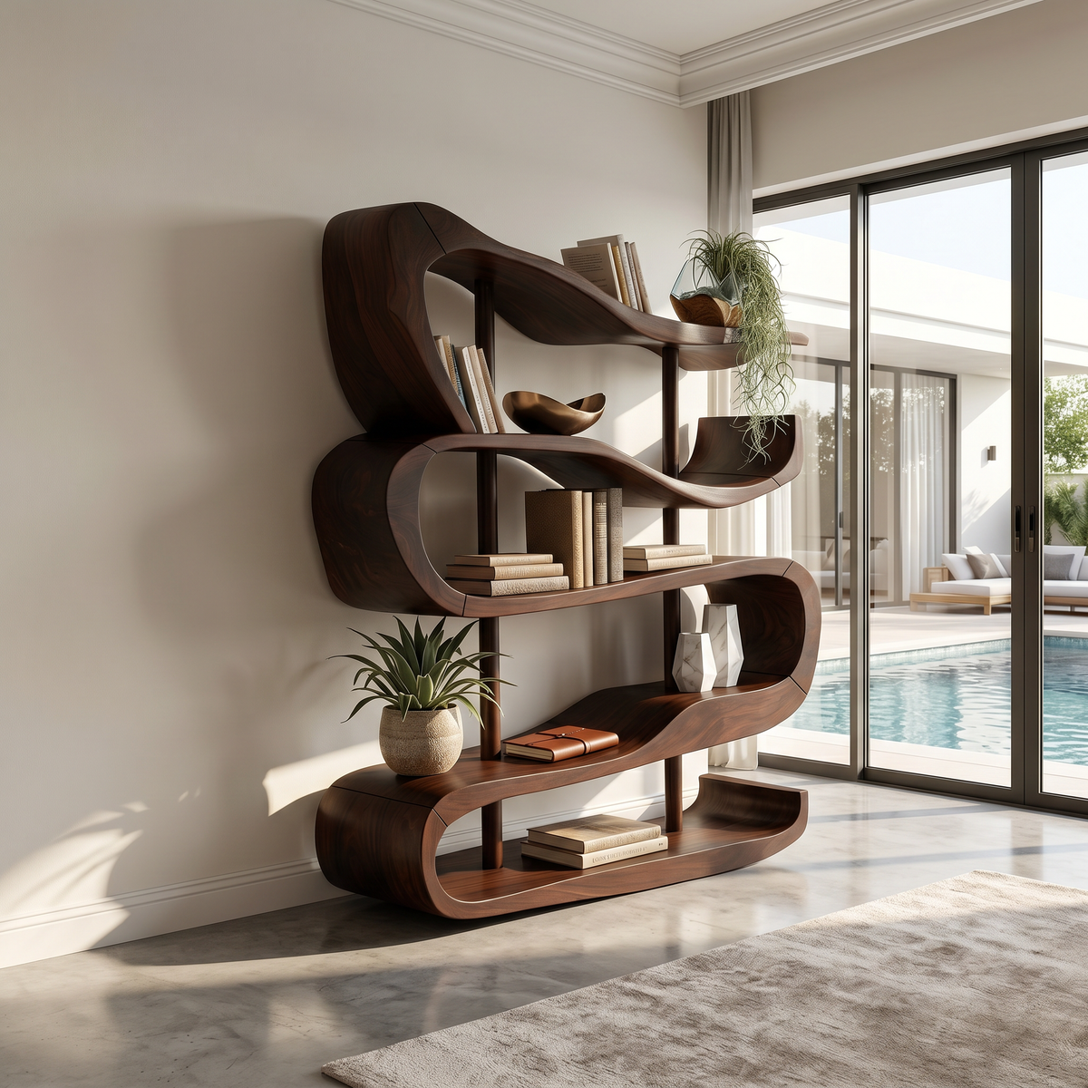 Artistic Wooden Display Shelf In Organic Form