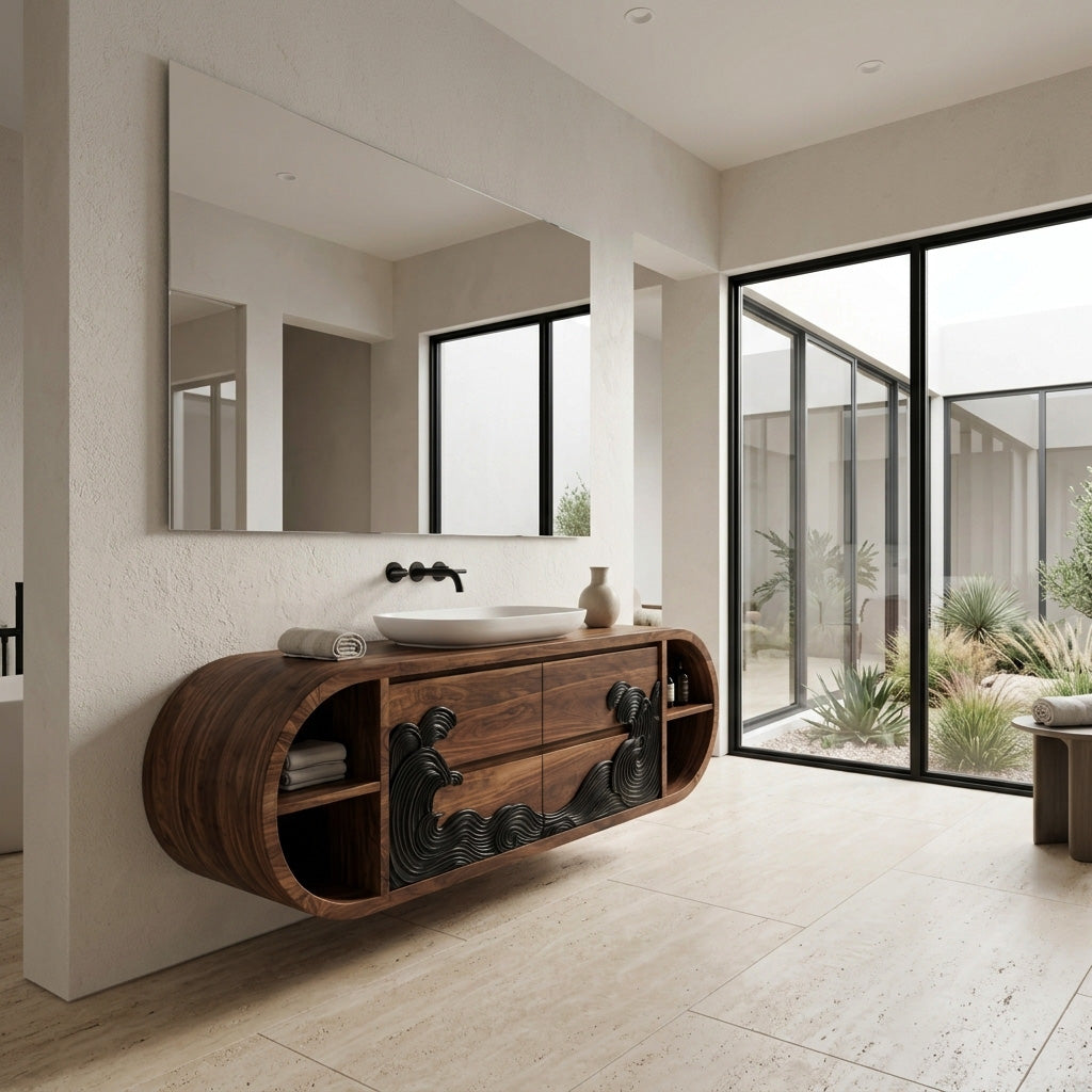 Contemporary Floating Bathroom Vanity With Black Wave For Bathroom