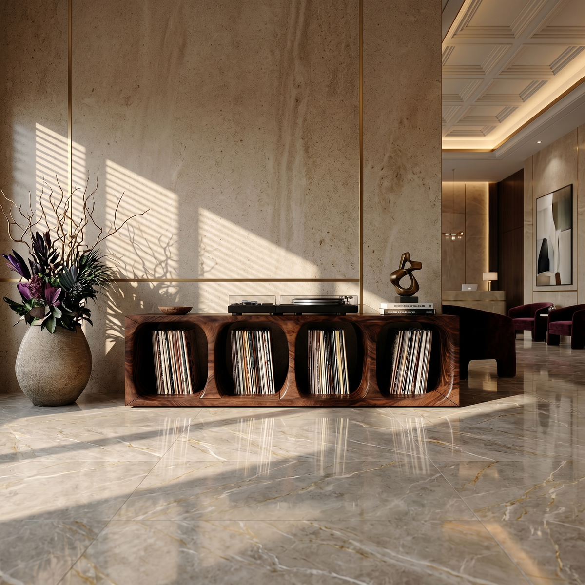 Contemporary Arch Vinyl Storage Cabinet Luxury Lounge