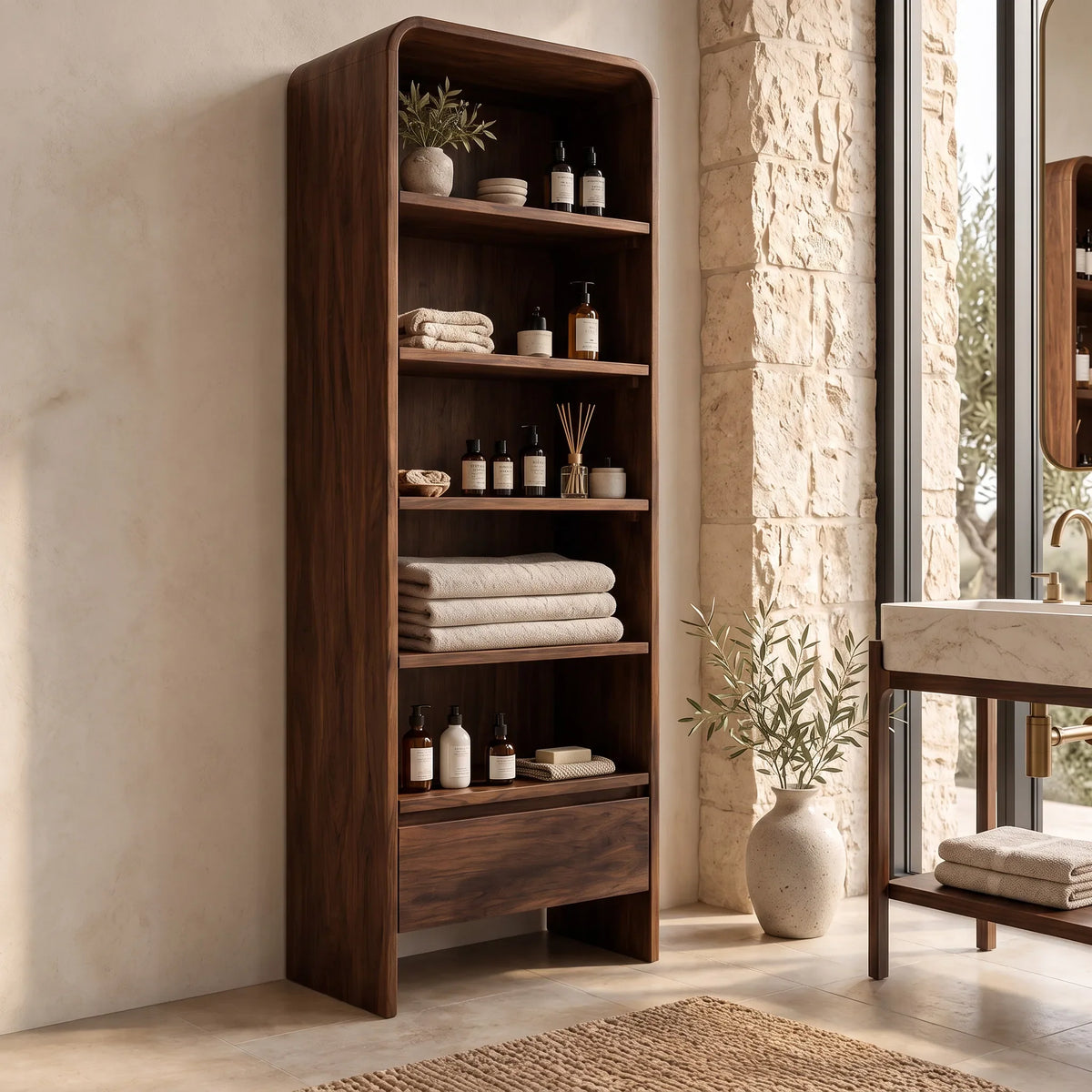 Contemporary Bathroom Cabinet With Rounded Edges For Bathroom