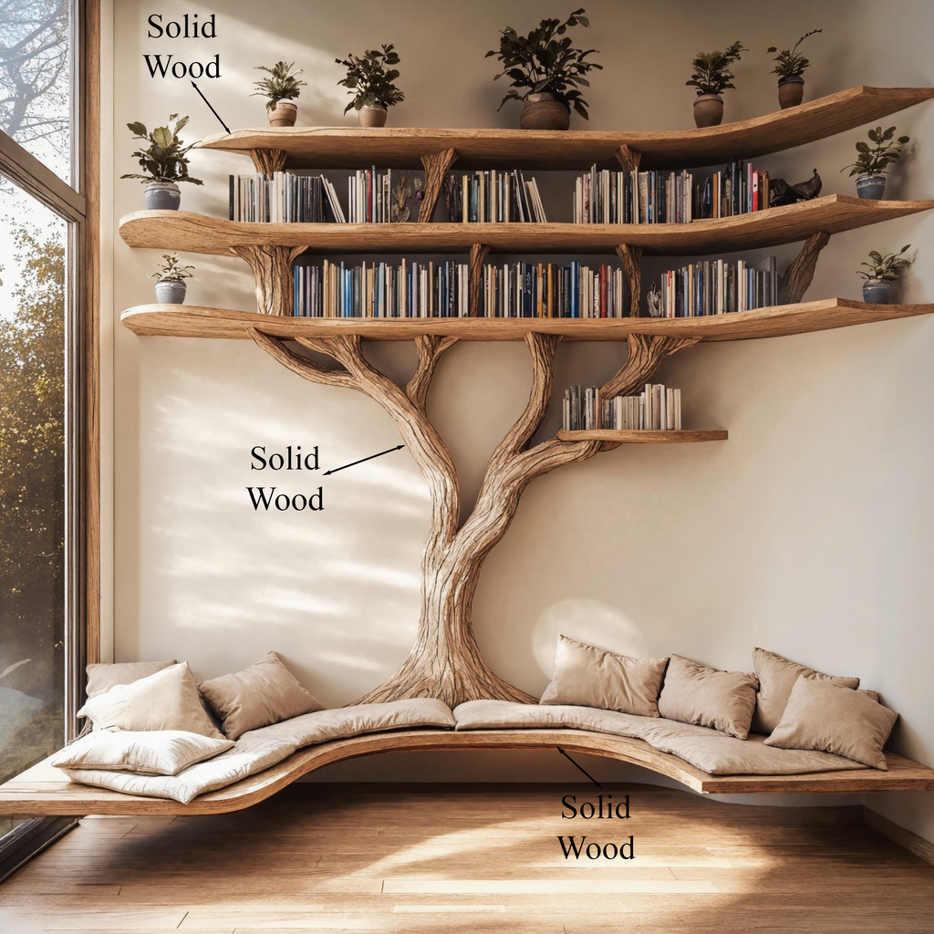 Driftwood Branch Tree Bookshelf With U Shaped Bench Custom Corner Bench - view 5