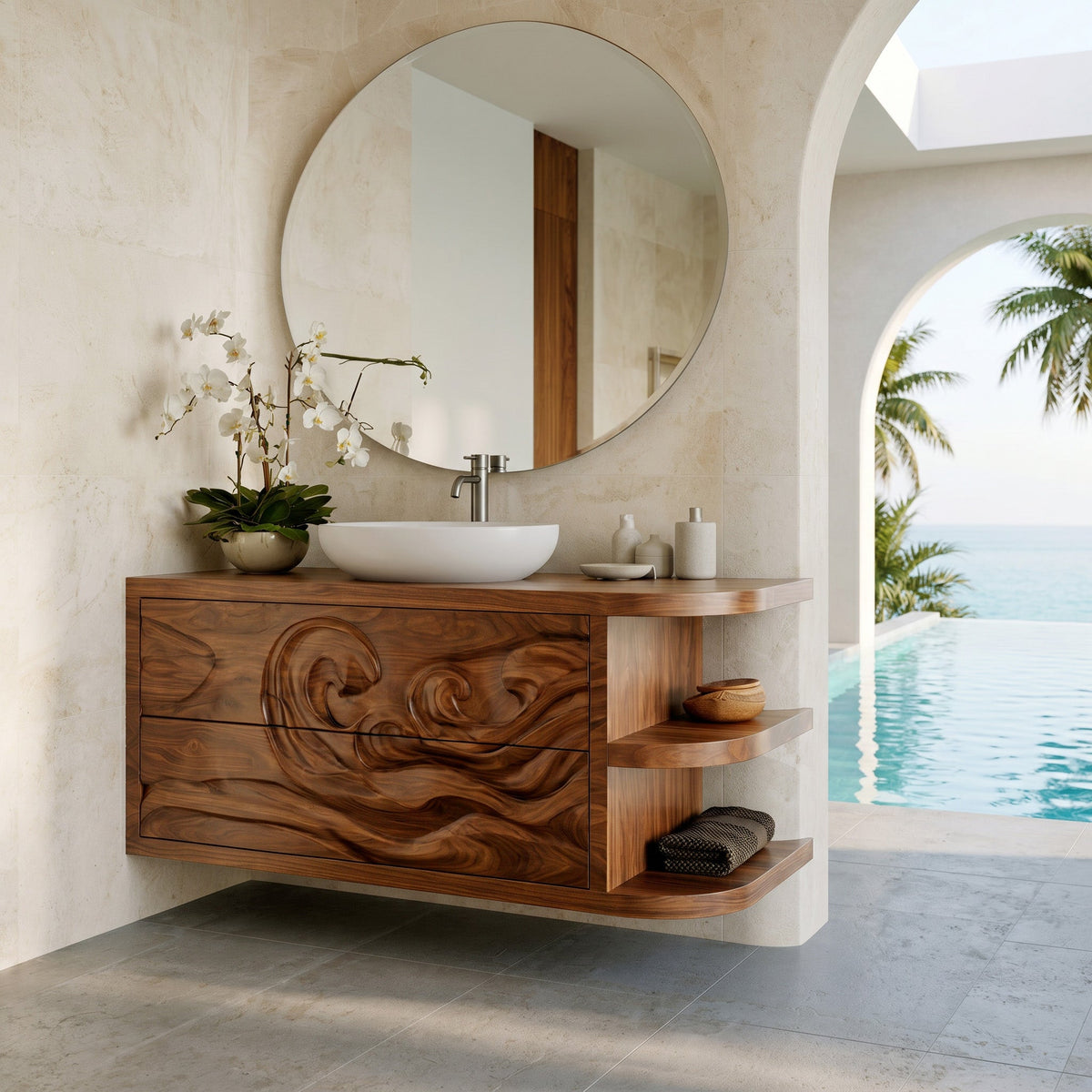 Contemporary Bathroom Vanity With Integrated 3-Tier Side Shelf For Bathroom