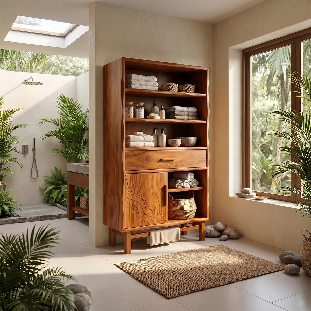 Coastal Open Shelf Storage Cabinet Beach Retreat