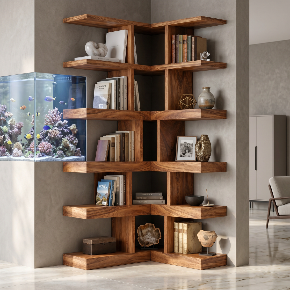 Contemporary Corner Bookcase For Modern Living Room