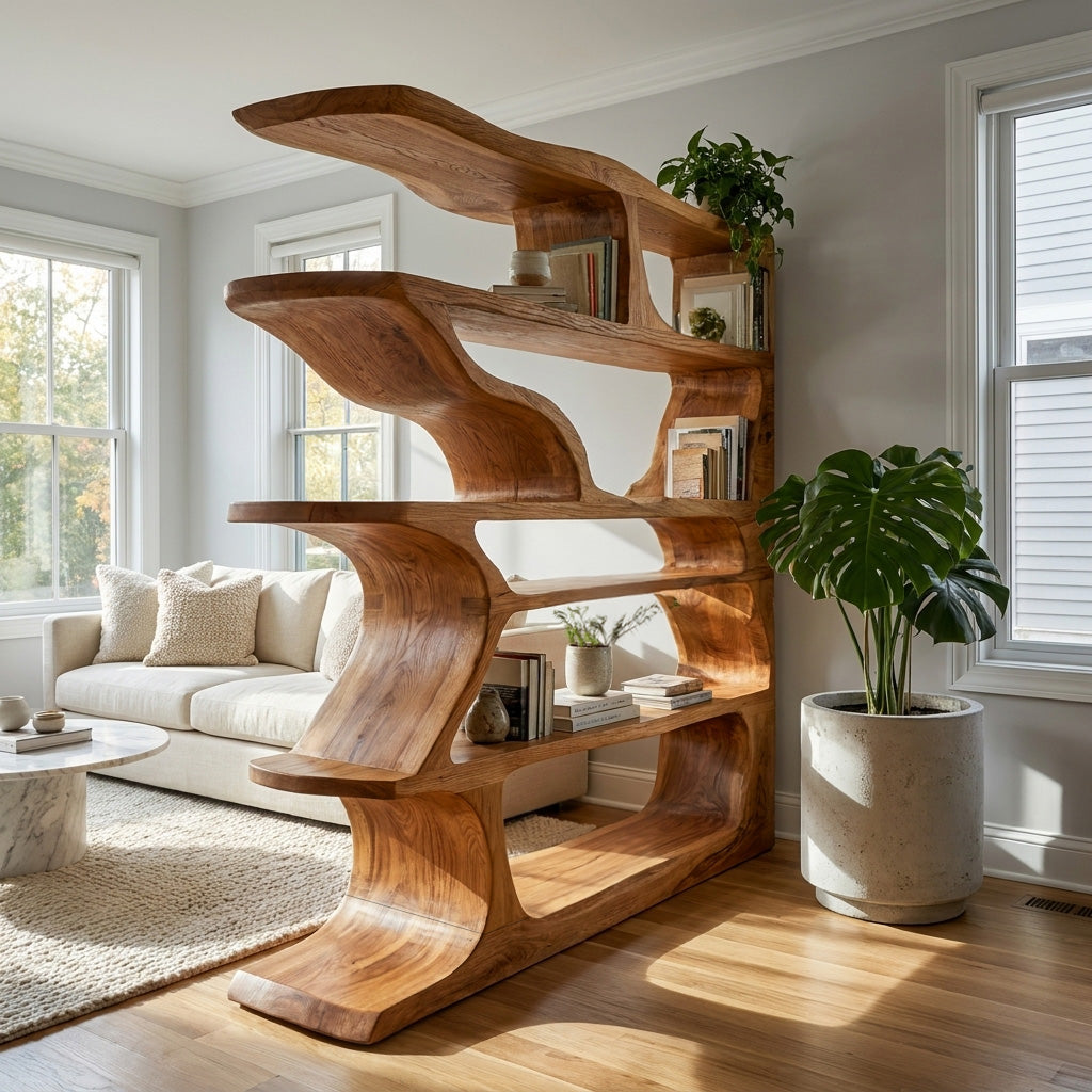 Contemporary Artistic Wooden Bookshelf For Living Room Storage