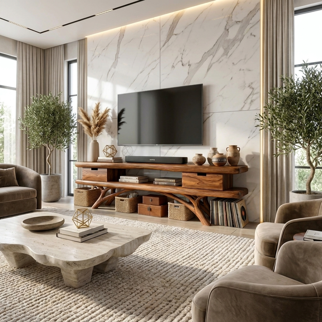 Artistic Curved TV Cabinet For Minimalist Interior Furniture