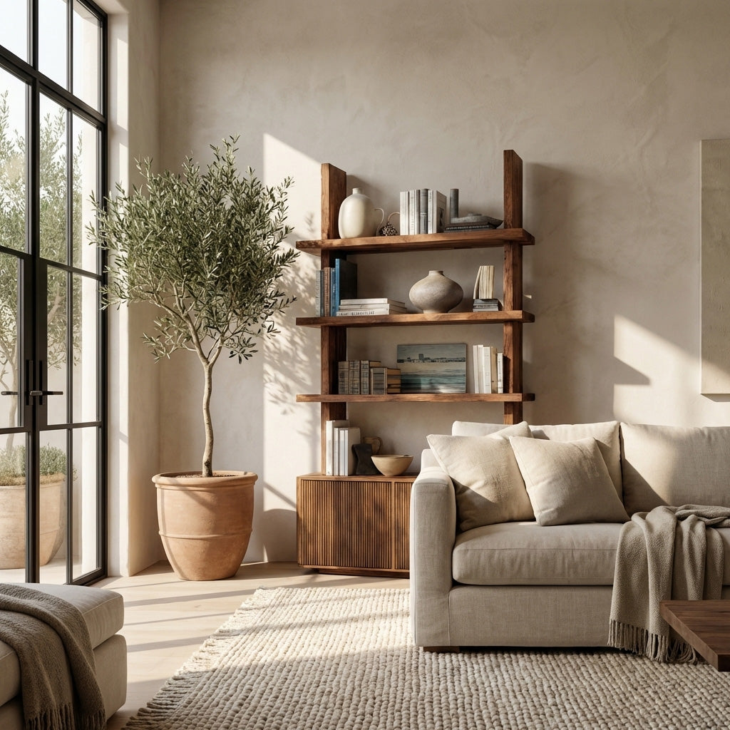 Contemporary Fluted Wood Bookshelf For Living Decor