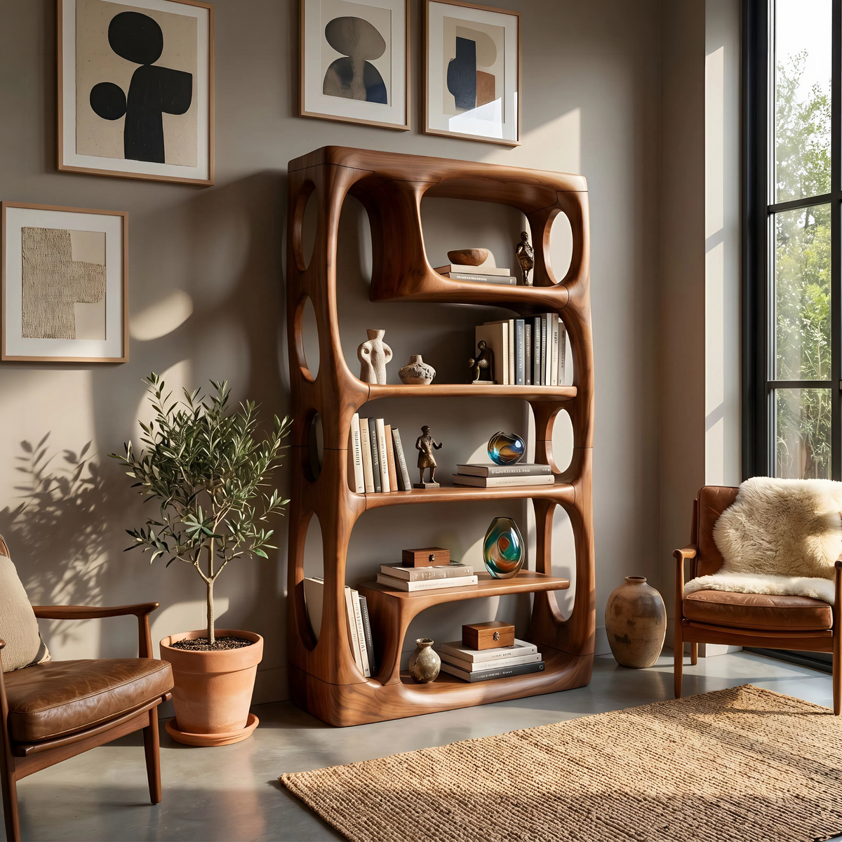 Contemporary Artistic Bookshelf Storage Organizer For Living Room