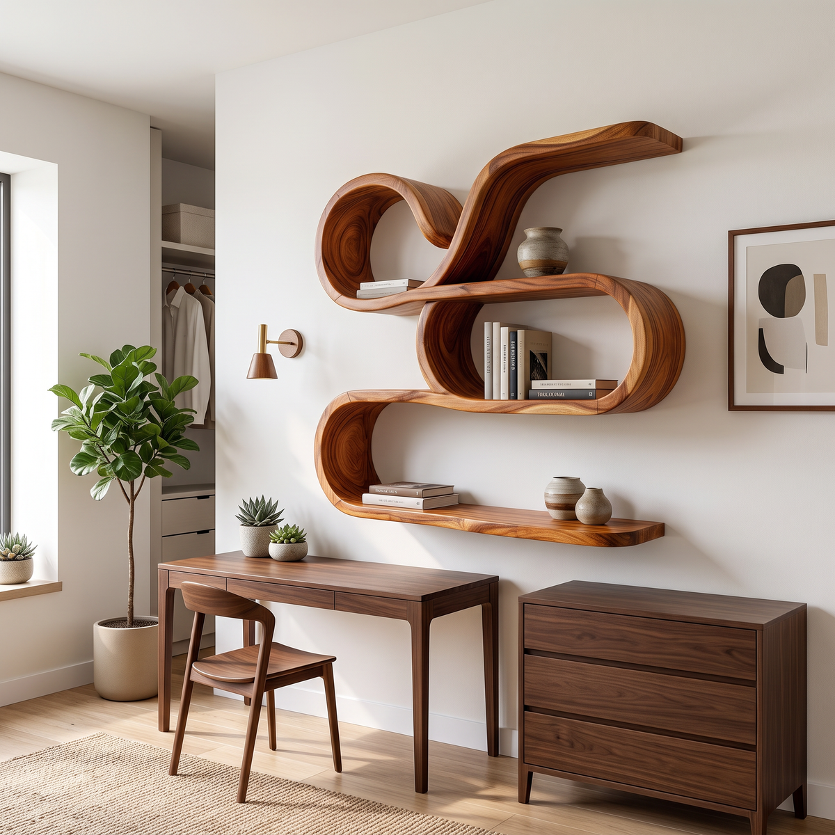 Coastal Wooden Floating Storage Shelves for Bathroom