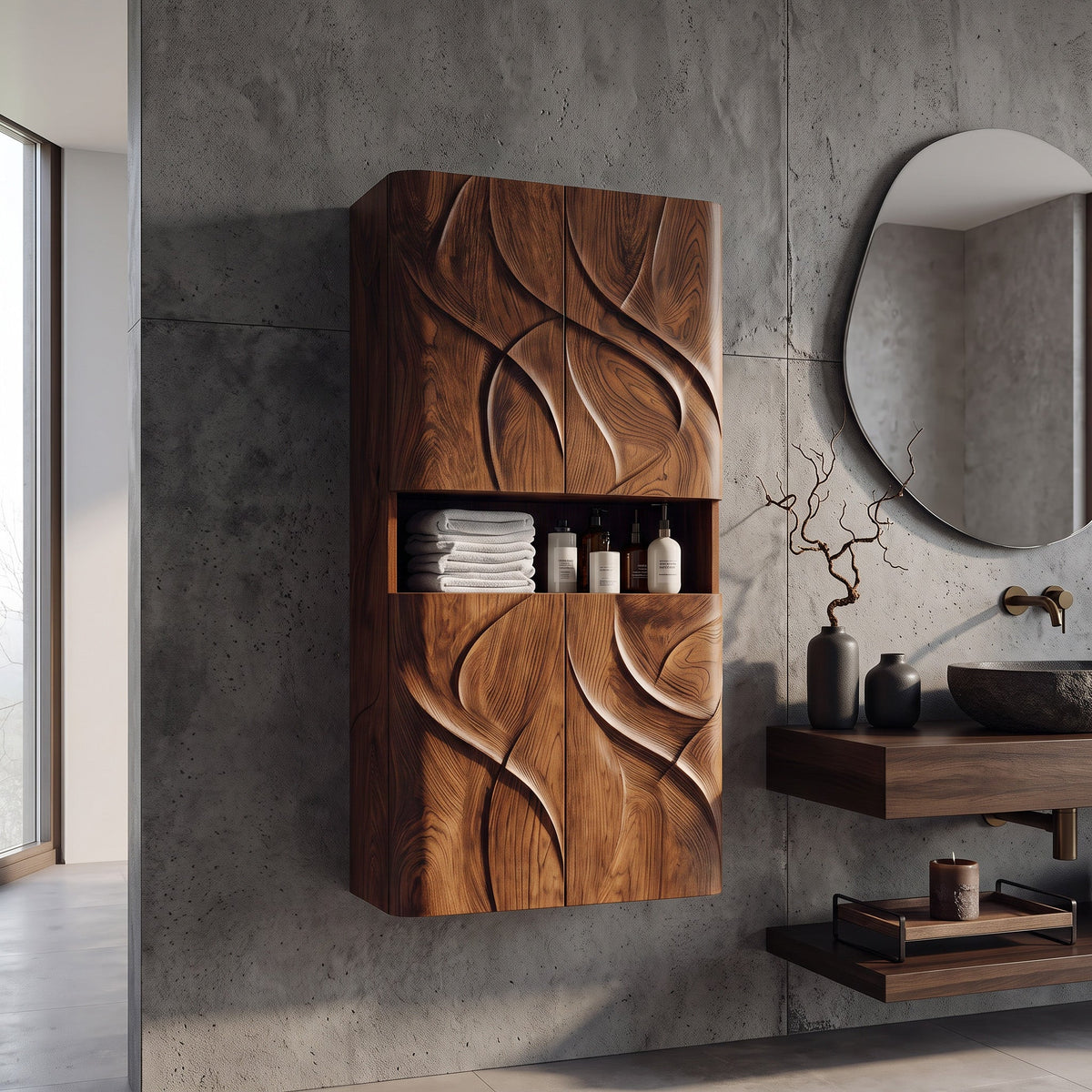 Contemporary Bathroom Cabinet With Door Waves For Bathroom