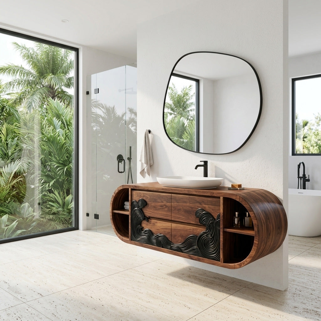 Contemporary Floating Bathroom Vanity With Black Wave For Bathroom