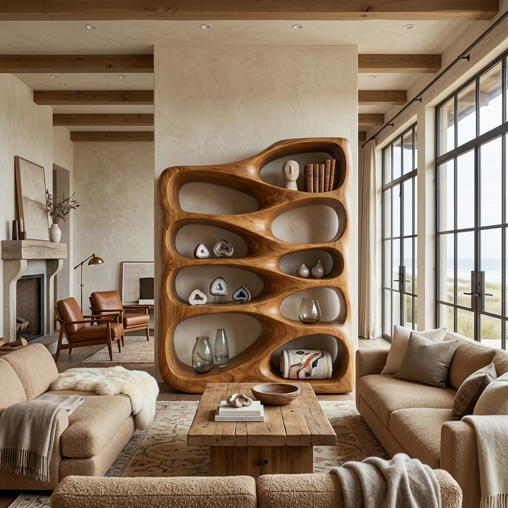 Artistic Sculptural Wooden Bookshelf For Home Storage