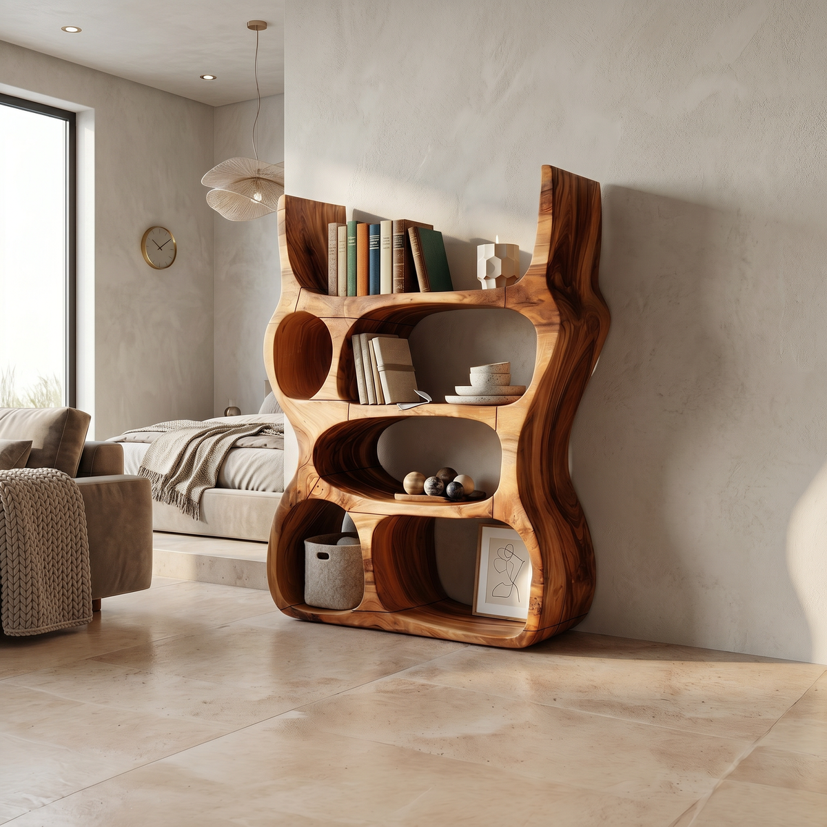 Artisan Organic Wooden Display Shelf For Cozy Interiors