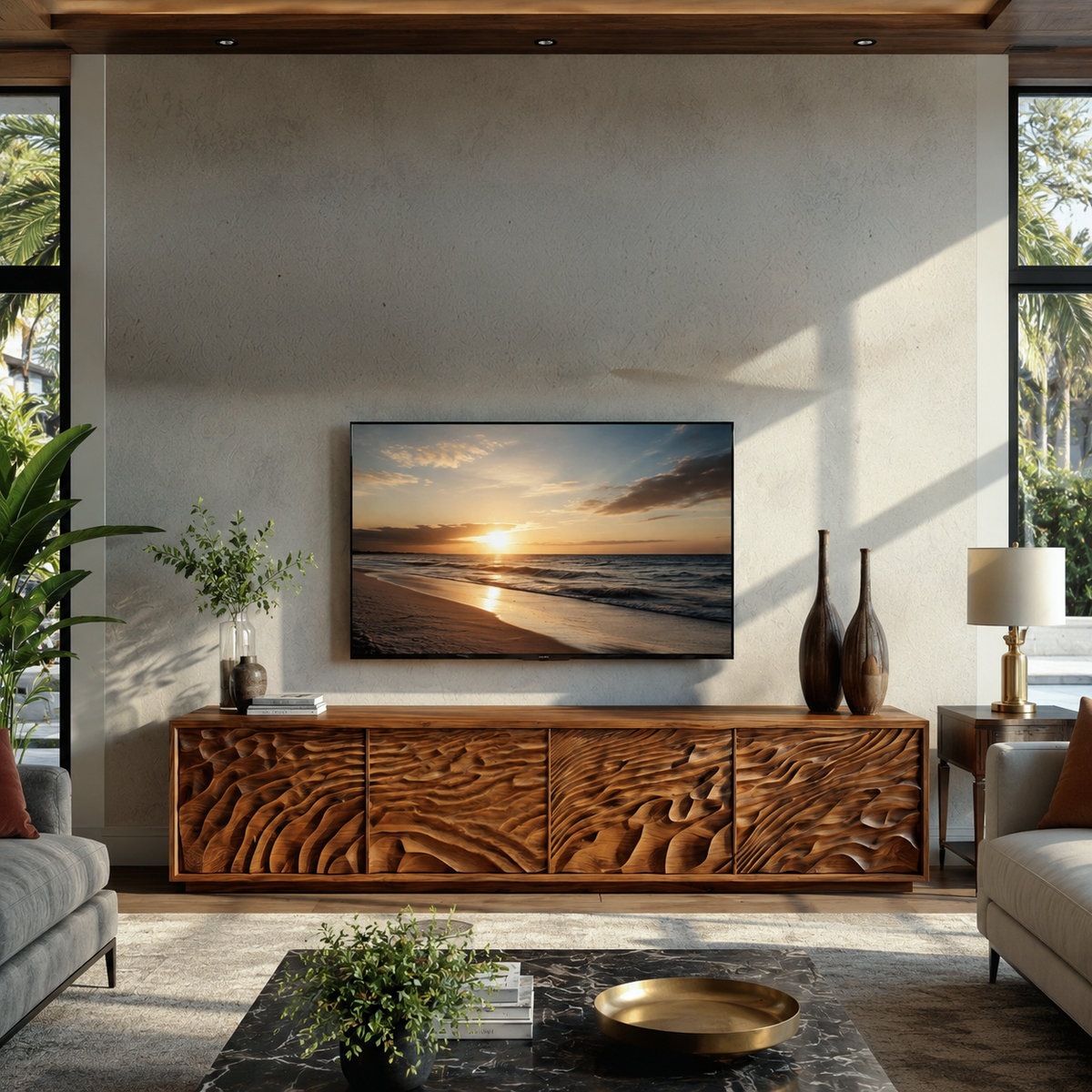 Abstract Carved Wave TV Stand For Designer Interior