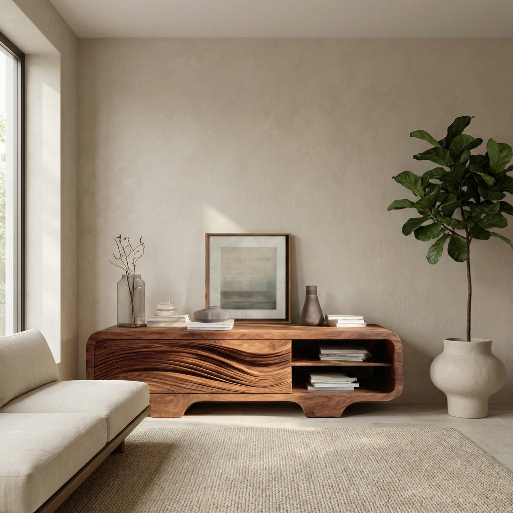 Contemporary Sculpted Low Sideboard For Living Room