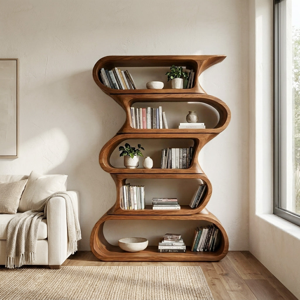 Contemporary Bookshelf With Rounded Tiers For Living Room