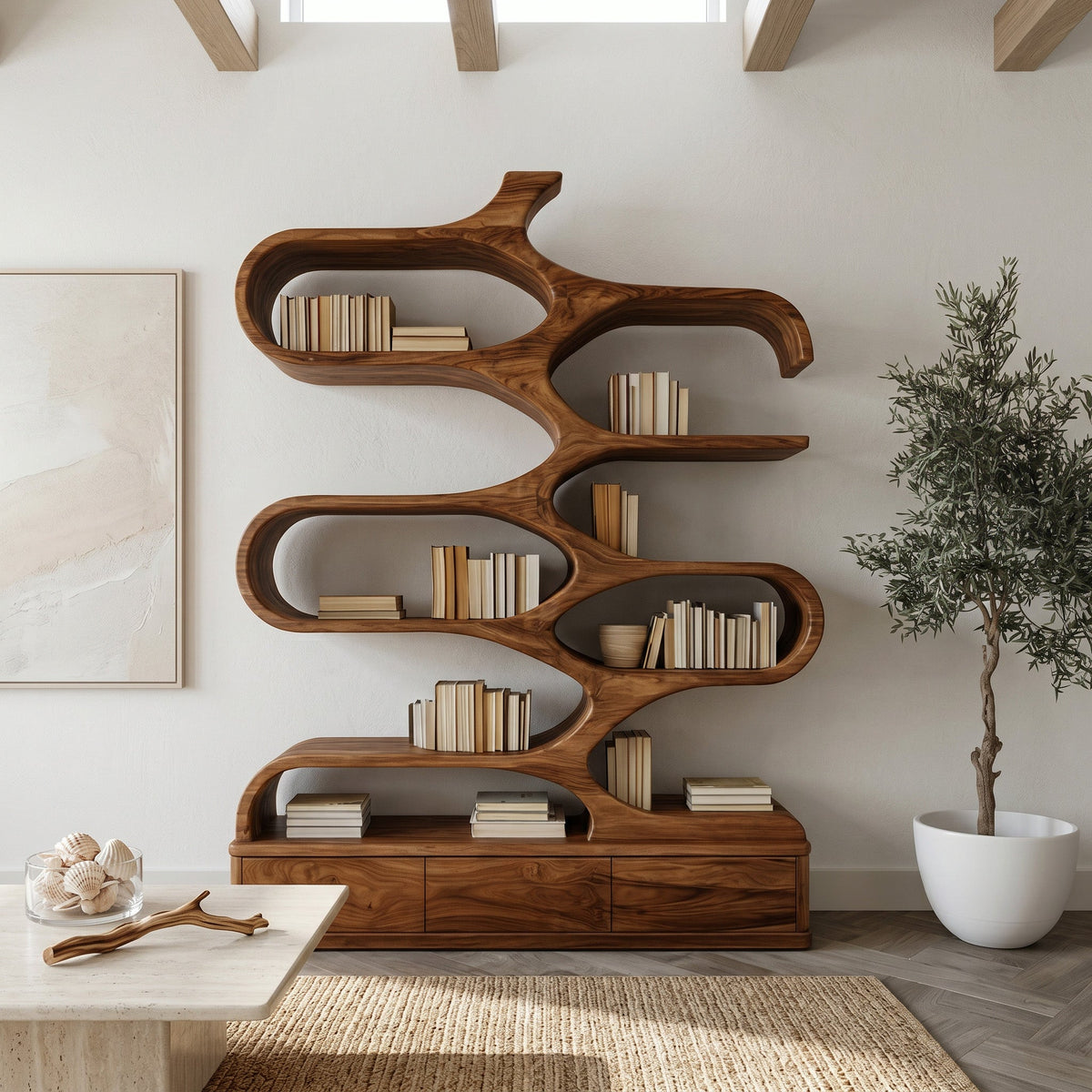 Contemporary Artistic Sculptural Bookshelf For Living Room