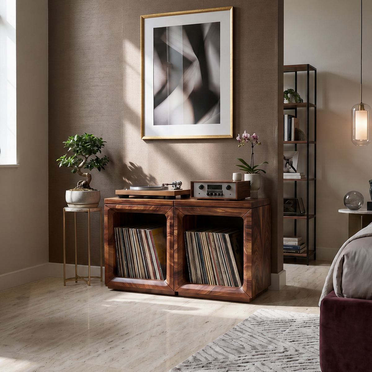 Coastal Minimalist Record Storage Cabinet Beach House
