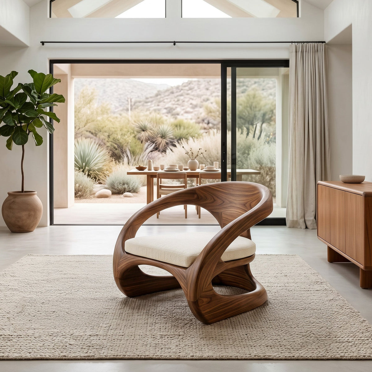 Artistic Curved Armchair Without Upholstered Seat For Living Room