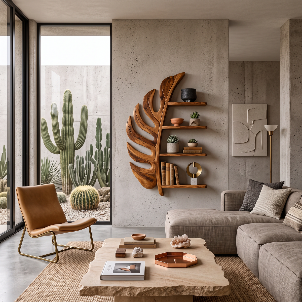 Artistic Wooden Leaf Statement Wall Bookshelf For Elegant Interiors