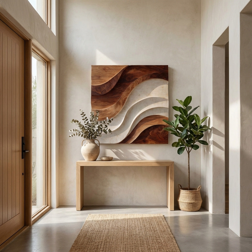 Contemporary Curved Wood Wall Art For Luxury Living Room