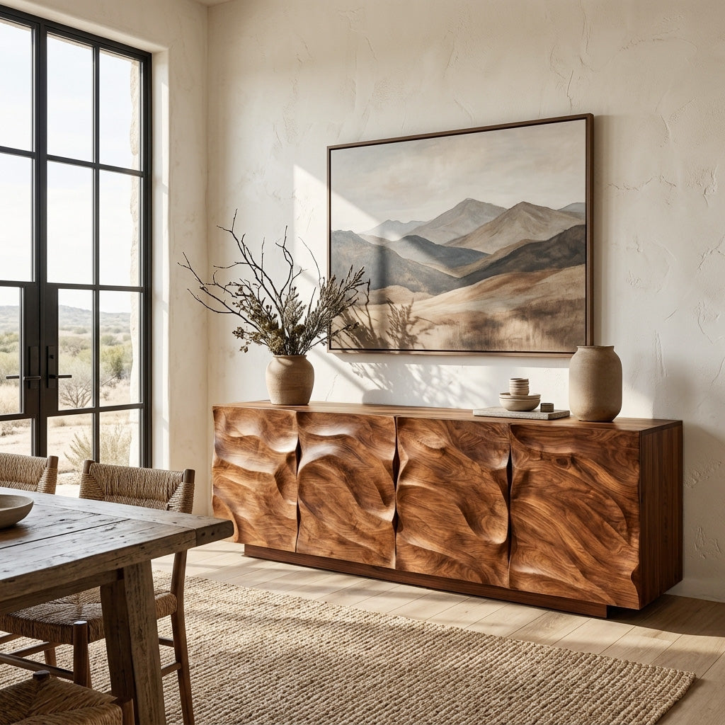 Artistic Carved Wooden Cabinet For Luxury Living Room