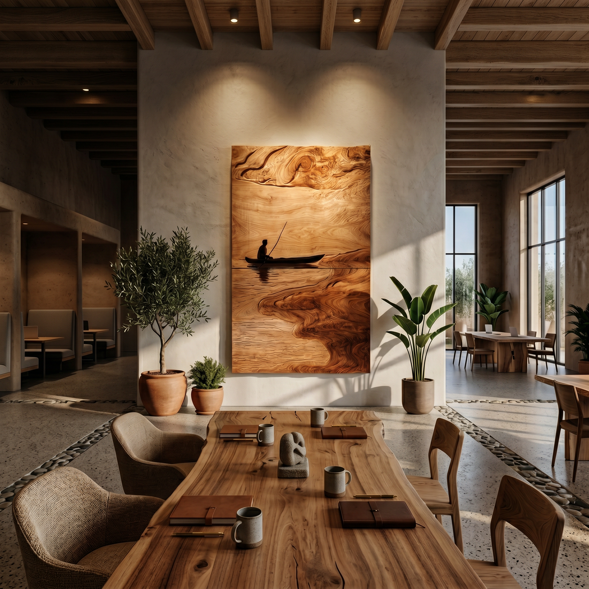 Contemporary Lake Wood Wall Art For Modern Rustic Living Room Decor