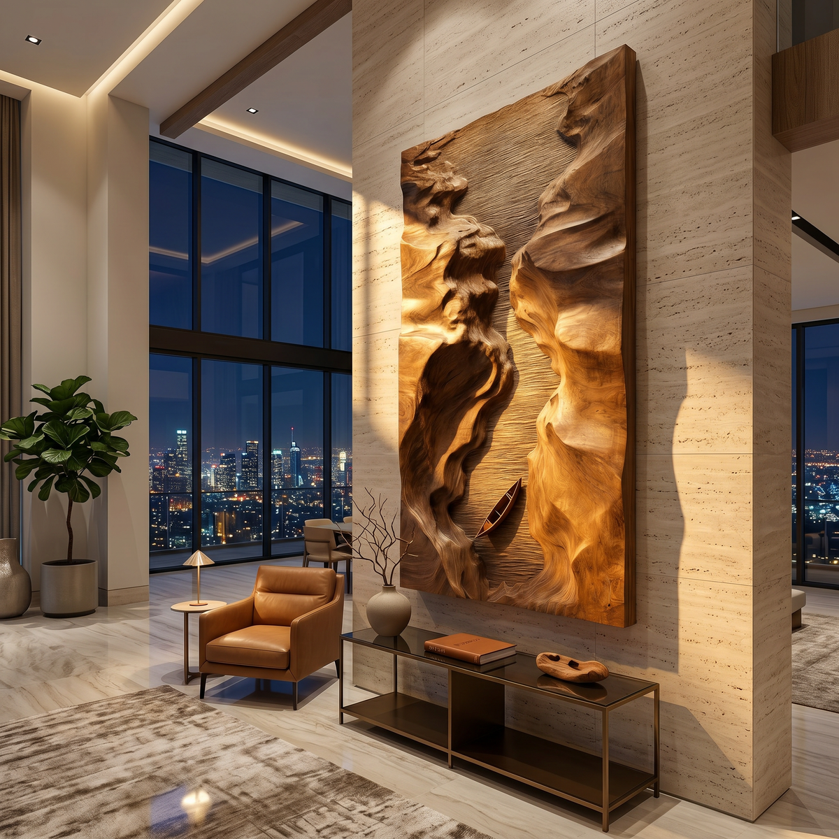 Abstract Canyon Wood Wall Sculpture For Modern Office Interior Decor