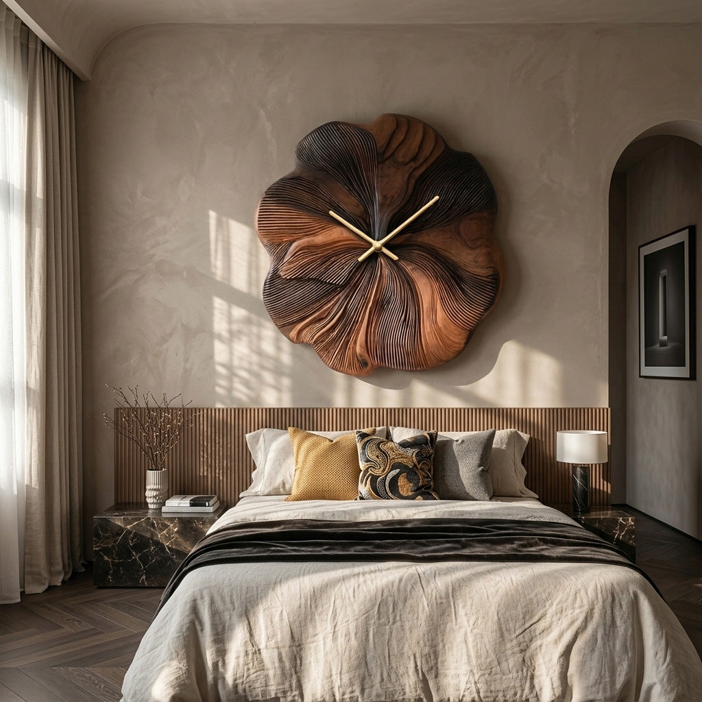 Contemporary Floral Wooden Wall Clock Decor For Living Room
