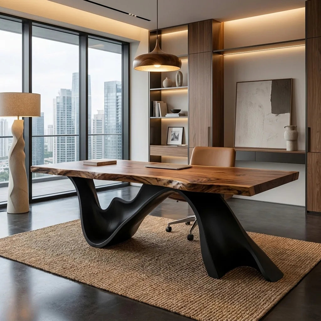 Contemporary Live Edge Sculptural Executive Desk For Home Office