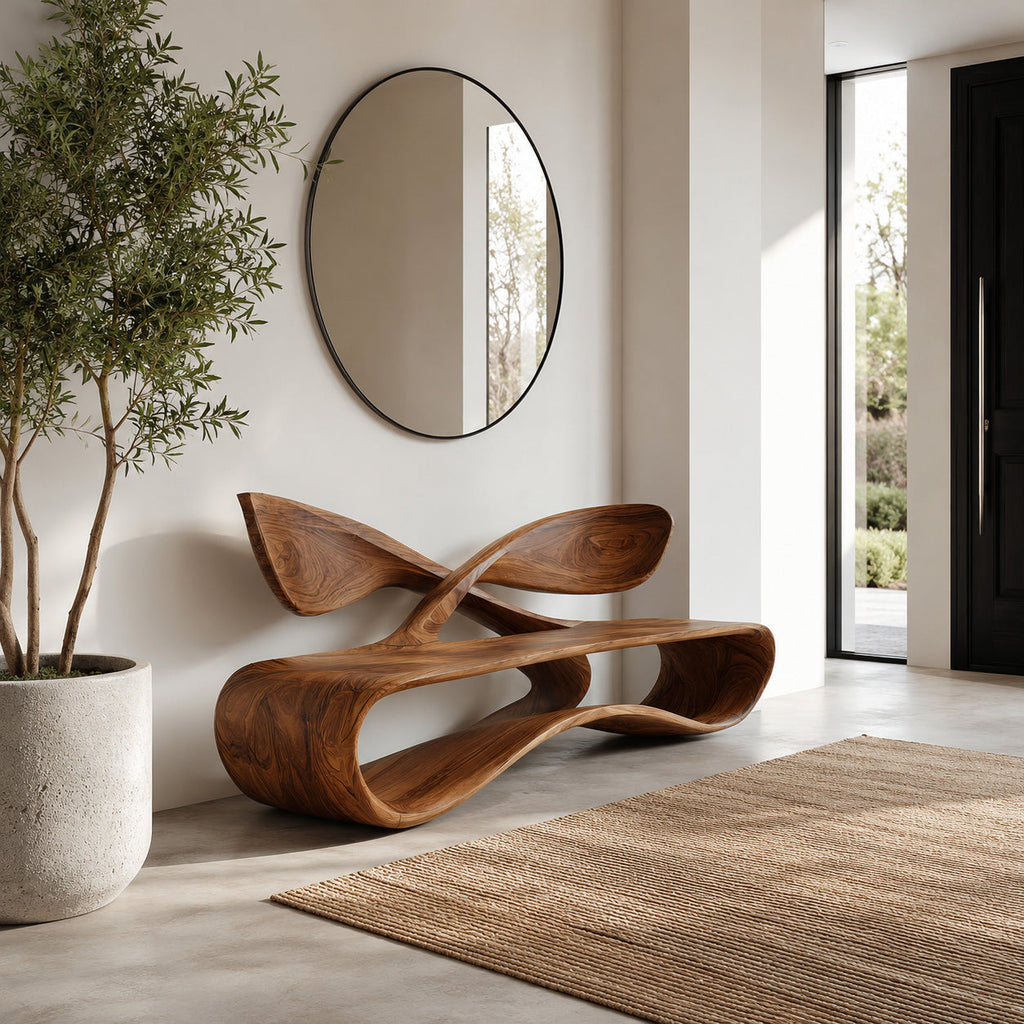 Contemporary Curved Bench With Cross Backrest For Living Room