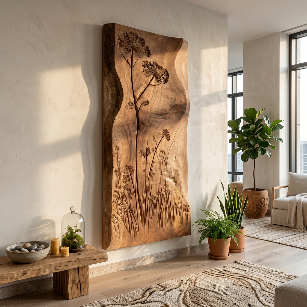Botanical Wall Panel With Wildflower Relief For Hallway