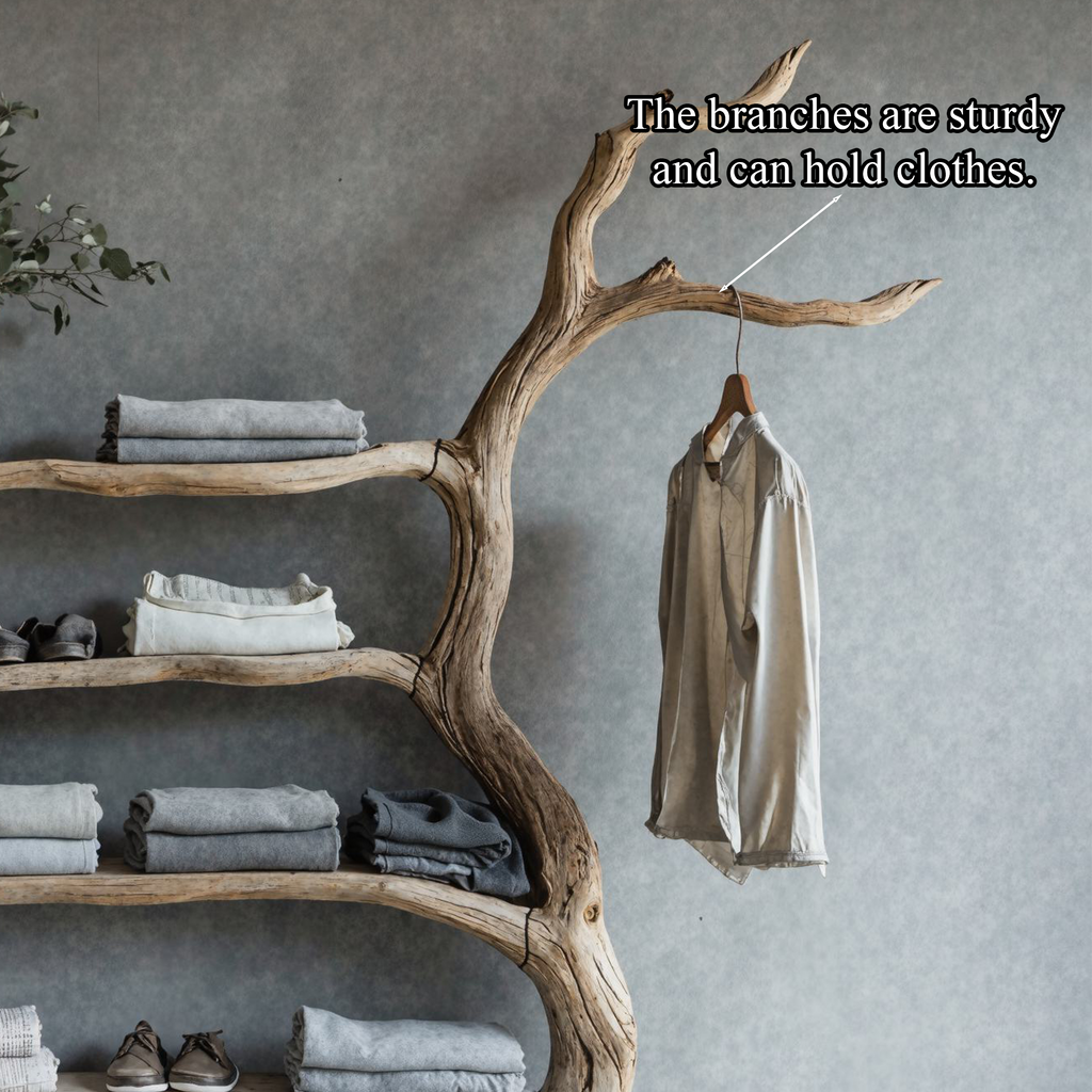 Driftwood Tree Branch Coat Rack With Shelf Shoe Storage