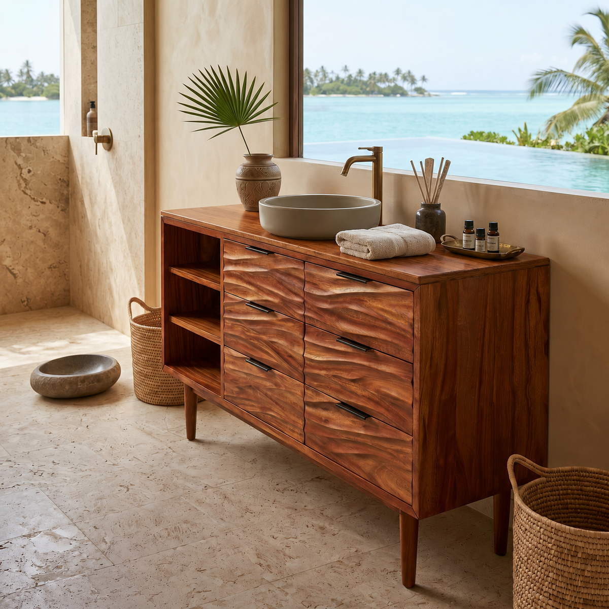 Coastal Wood Bathroom Cabinet For Beach House