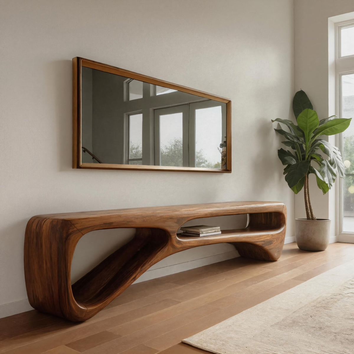 Contemporary Curved Bench For Living Room Or Entryway