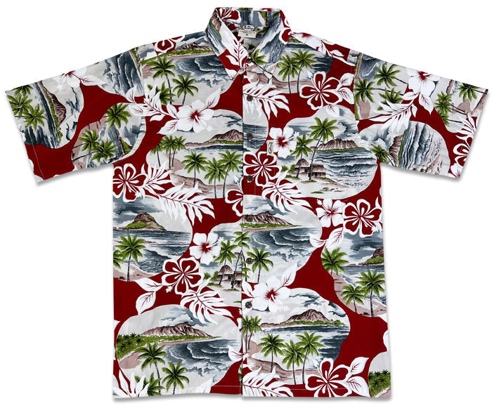 Island Pareo (Red) Hawaiian Shirts