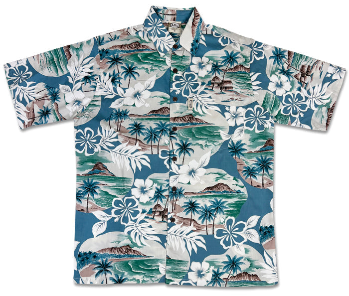 Island Pareo (Slate) Hawaiian Shirts