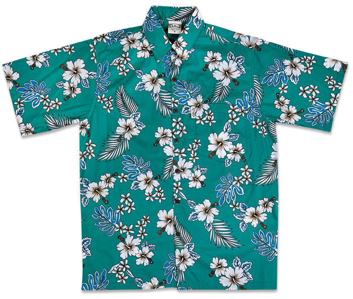 Haole Hibiscus (Jade) Hawaiian Shirts