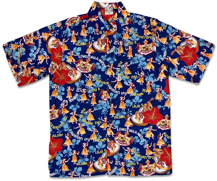 Hula Hands (Royal) Hawaiian Shirts