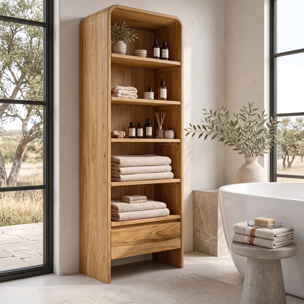 Contemporary Bathroom Cabinet With Rounded Edges For Bathroom