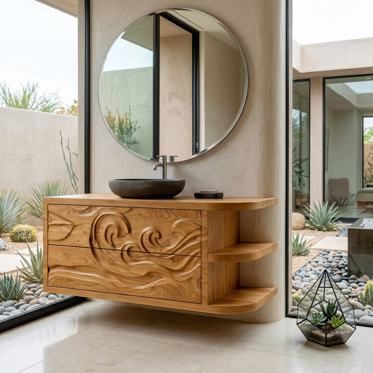 Contemporary Bathroom Vanity With Integrated 3-Tier Side Shelf For Bathroom