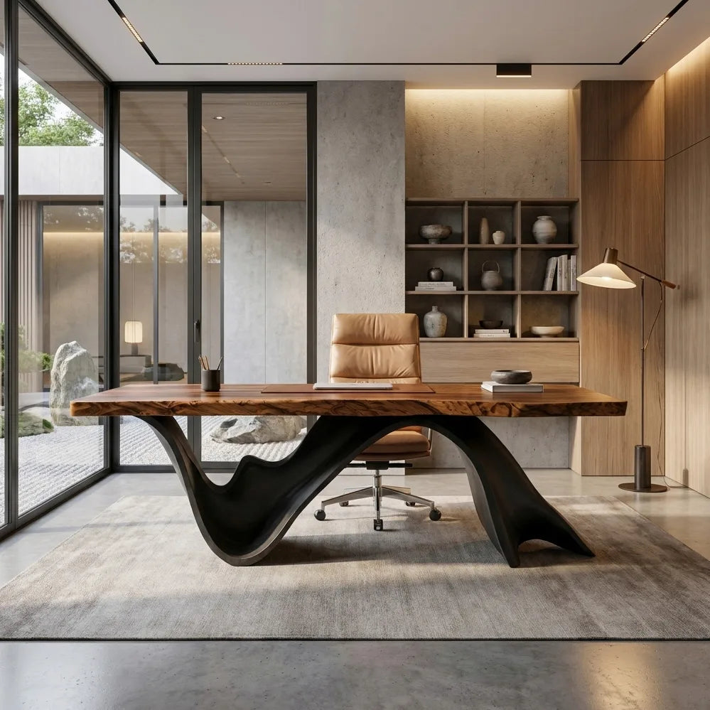Contemporary Live Edge Sculptural Executive Desk For Home Office