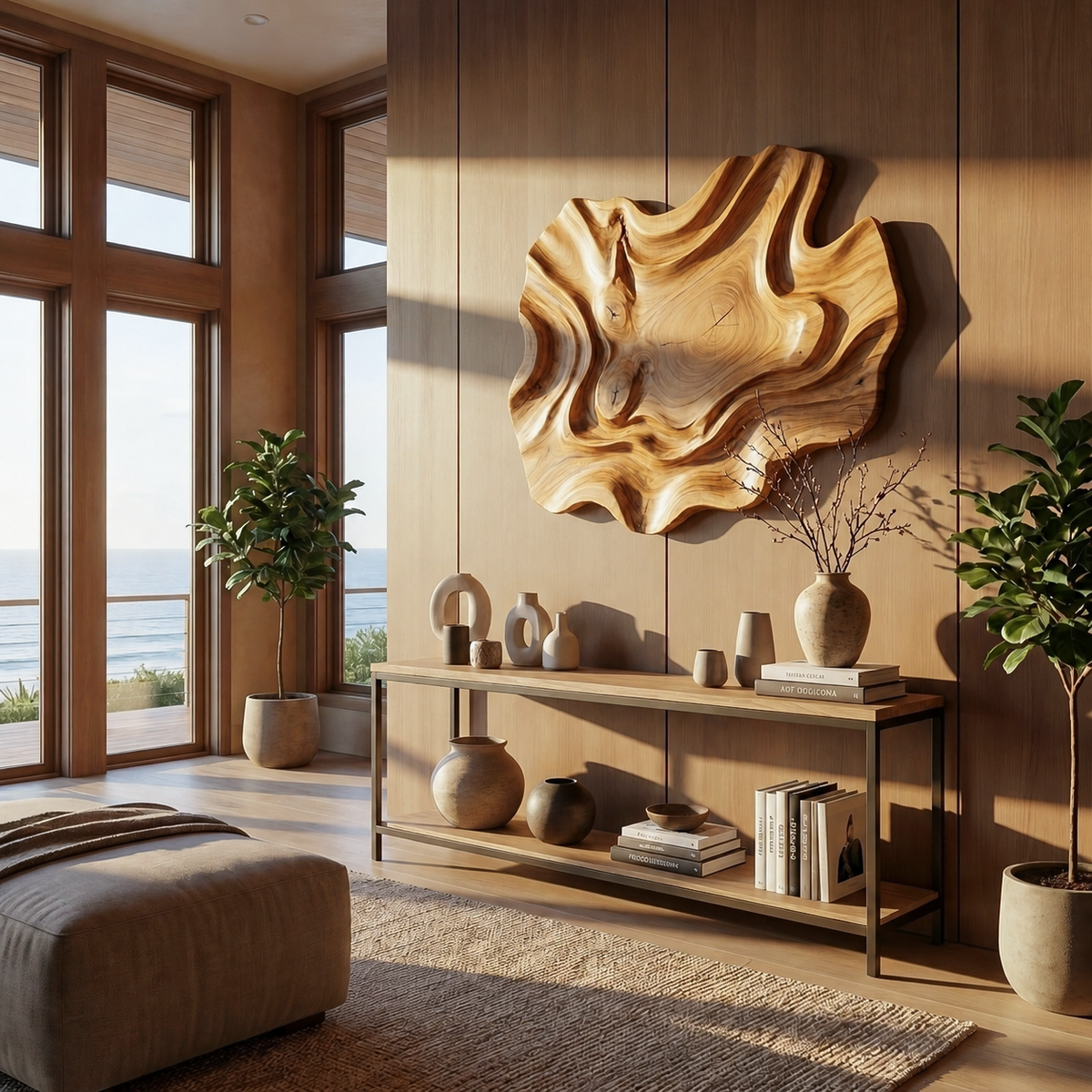 Abstract Wooden Wave Wall Art For Contemporary Living Room