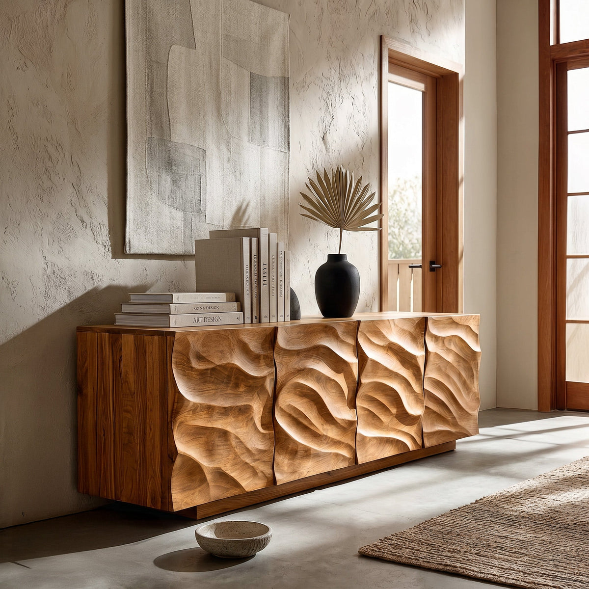 Artistic Carved Wooden Cabinet For Luxury Living Room
