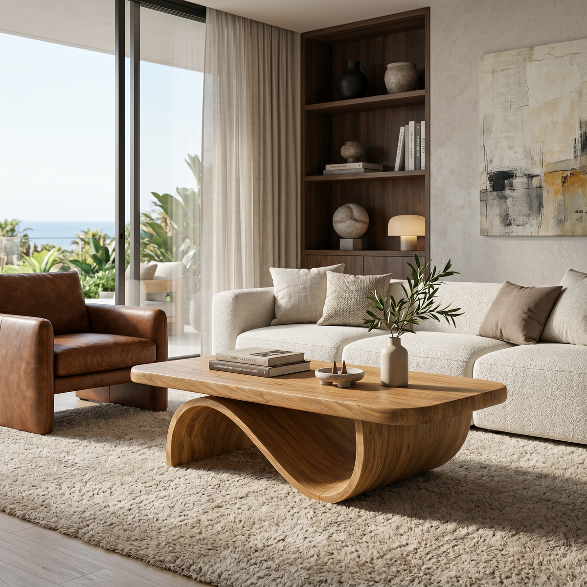 Artistic Coffee Table Curved Base Design For Living Decor